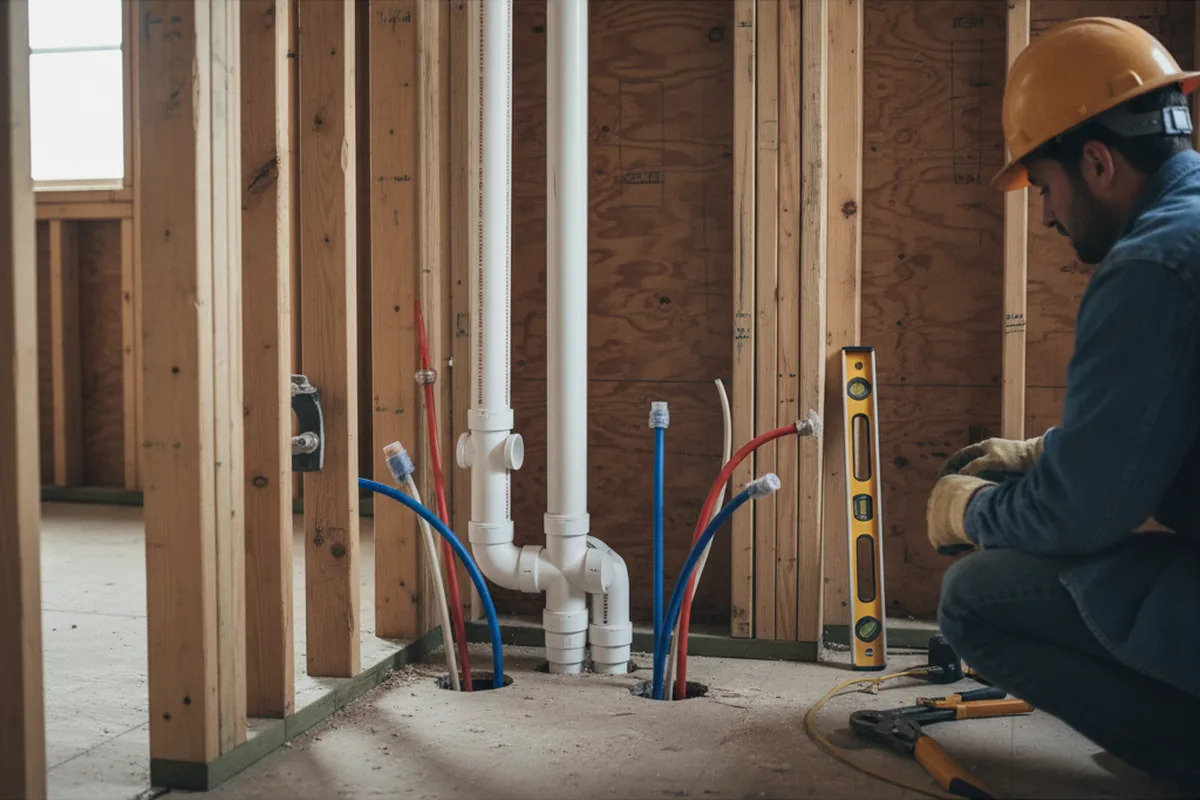 Drain and supply rough-in during Leak Detection in Swayzee